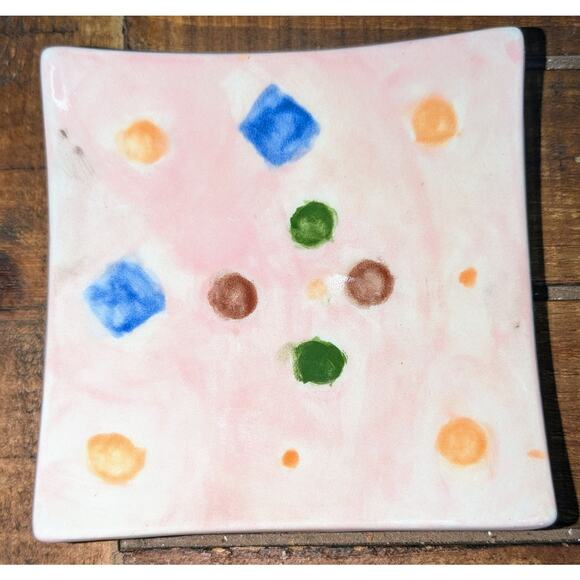 Handmade Small Square Plate Trinket Dish Incense Burning Tray Pink 4.5 inches - Picture 1 of 3